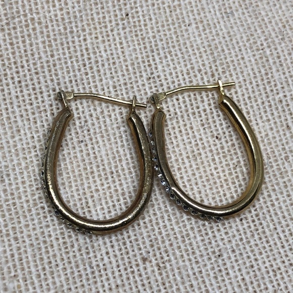 Vintage SLC 14k GF sterling silver hoop earrins crystal - Picture 3 of 8